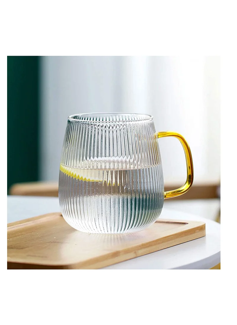 1Chase Heat Resistant Borosilicate Stripe Glass Water Pitcher With Stainless Steel Strainer Lid 1500ML and 2Pcs 350 MlL Glass Mug with Handle