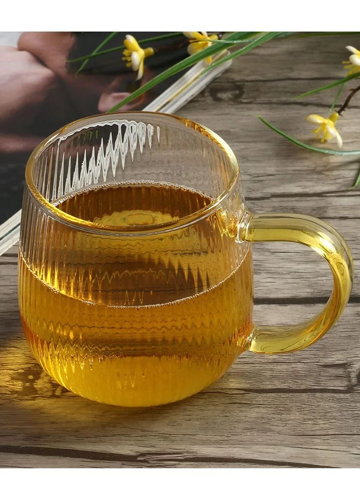 1Chase Heat Resistant Borosilicate Stripe Glass Water Pitcher With Stainless Steel Strainer Lid 1500ML and 2Pcs 350 MlL Glass Mug with Handle
