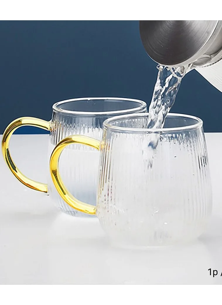 1Chase Heat Resistant Borosilicate Stripe Glass Water Pitcher With Stainless Steel Strainer Lid 1500ML and 2Pcs 350 MlL Glass Mug with Handle