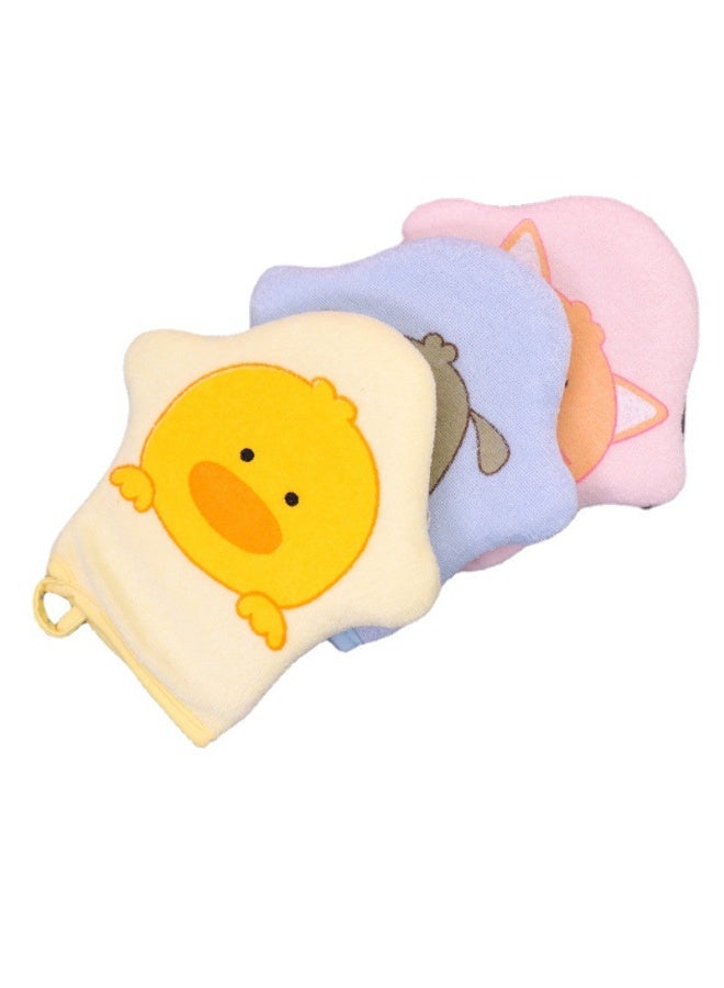 3-Piece Cartoon Printed Plush Animal Bath Gloves Set - Image 1