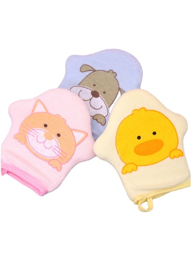 3-Piece Cartoon Printed Plush Animal Bath Gloves Set - Image 2
