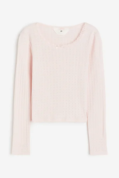 H&M Youth Essential Lace Trimmed Pointelle Jersey Top