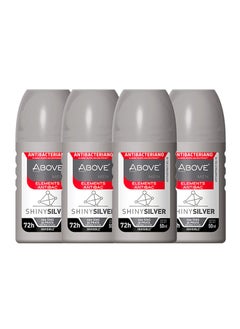 ABOVE ABOVE Roll-On Elements Set, Shiny Silver, 4 Pcs - Ball Deodorant for Men - 72-Hour Protection - Sensual Fragrance - Dry Touch - No Stains 