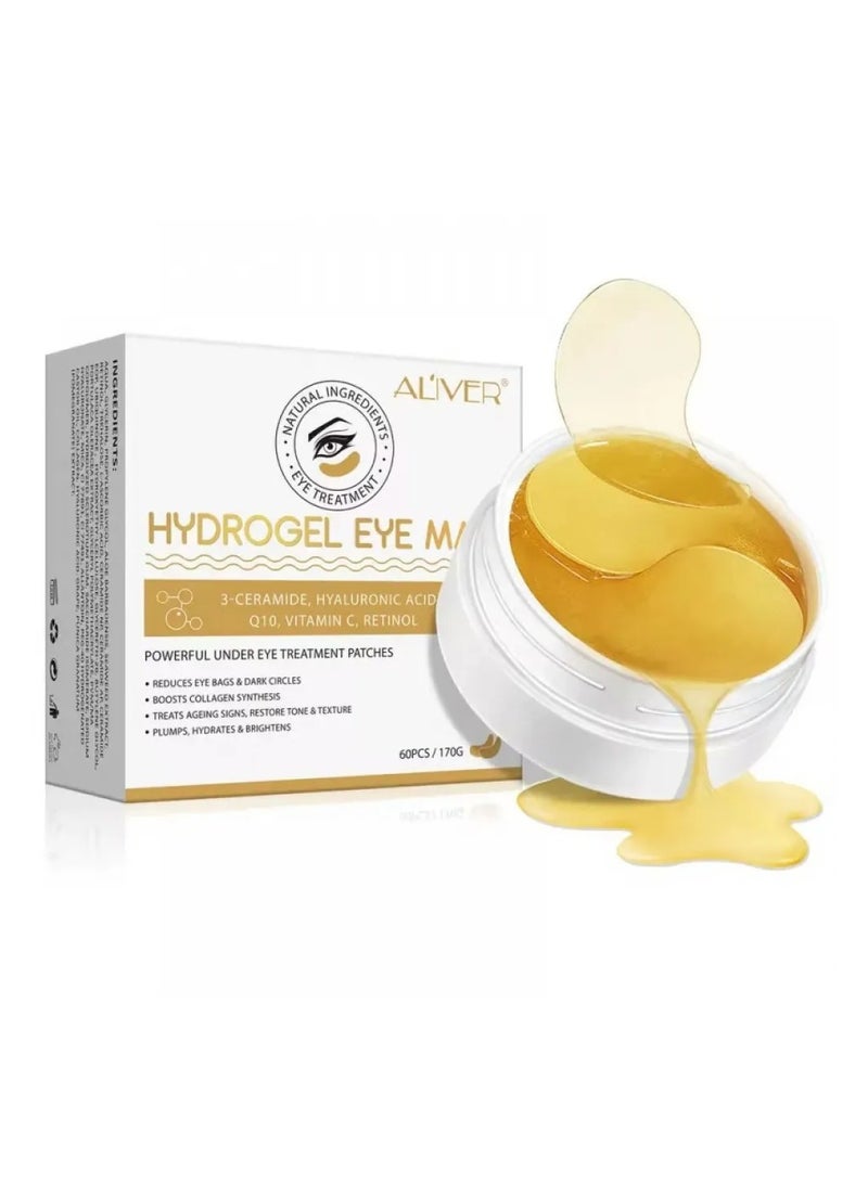 أليفر اقنعة تحت العين، قناع عين ذهبي عيار 24 قيراط، قناع عين كولاجين للانتفاخ والترطيب وتقليل الهالات السوداء واكياس العين، مضاد للشيخوخة والتجاعيد، قناع للعناية بالبشرة 30 زوج - Image 1