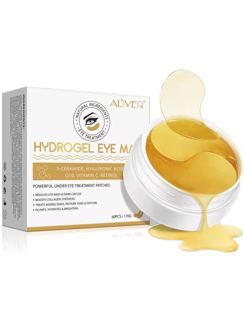 أليفر اقنعة تحت العين، قناع عين ذهبي عيار 24 قيراط، قناع عين كولاجين للانتفاخ والترطيب وتقليل الهالات السوداء واكياس العين، مضاد للشيخوخة والتجاعيد، قناع للعناية بالبشرة 30 زوج - Image 2