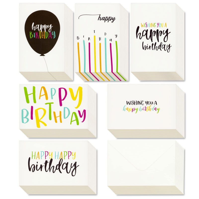 Juvale Birthday Cards Bulk - 48-Pack, 4 x 6 In White With Envelopes - Blank Inside & Assorted Candle & Balloon Designs for Employees, Kids & Friends - Modern Greeting Cards - Image 1
