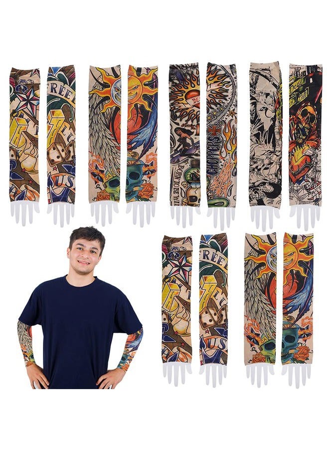 ArtCreativity Vintage Print Tattoo Sleeves, 12 Pairs, Fake Tattoos for Kids and Adults, Temporary Tattoo Arm Sleeves Made of Soft Fabric, Rockstar Halloween Costume Accessories for Boys and Girls - Image 1