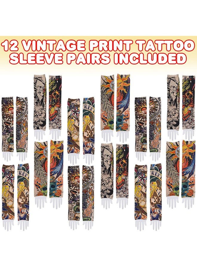 ArtCreativity Vintage Print Tattoo Sleeves, 12 Pairs, Fake Tattoos for Kids and Adults, Temporary Tattoo Arm Sleeves Made of Soft Fabric, Rockstar Halloween Costume Accessories for Boys and Girls - Image 2