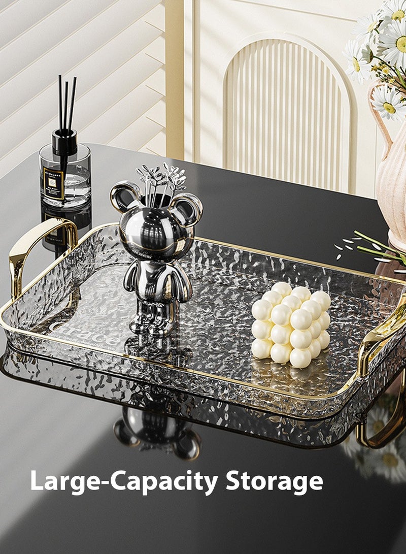 DPTER 2 PCS Serving Tray Set, With Gold Polished Metal Handles, Serving Plate, Wavy Pattern Clear Tray, Spill-Proof Tray, Decorative Serving Tray for Coffee Table, Tea, Storage Rectangular, Living Room, Bedroom，Large and Medium Size - Image 3