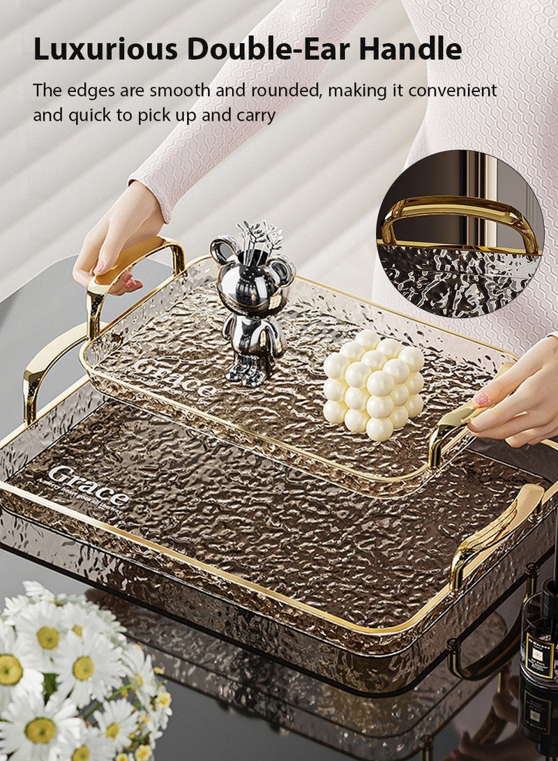 DPTER 2 PCS Serving Tray Set, With Gold Polished Metal Handles, Serving Plate, Wavy Pattern Clear Tray, Spill-Proof Tray, Decorative Serving Tray for Coffee Table, Tea, Storage Rectangular, Living Room, Bedroom，Large and Medium Size - Image 5