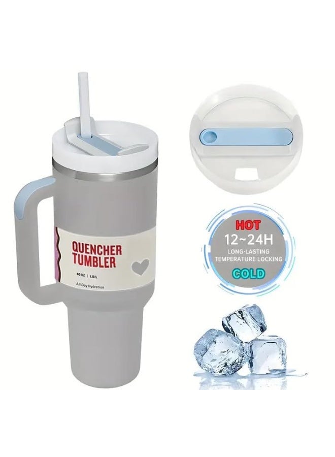 BPA Quench Cup Stainless Steel Vacuum Insulated Tumbler With Lid And Straw For Water  Iced Tea Or Coffee  Smoothie And More  Grey Rock  40 Oz By Bpa - Image 1