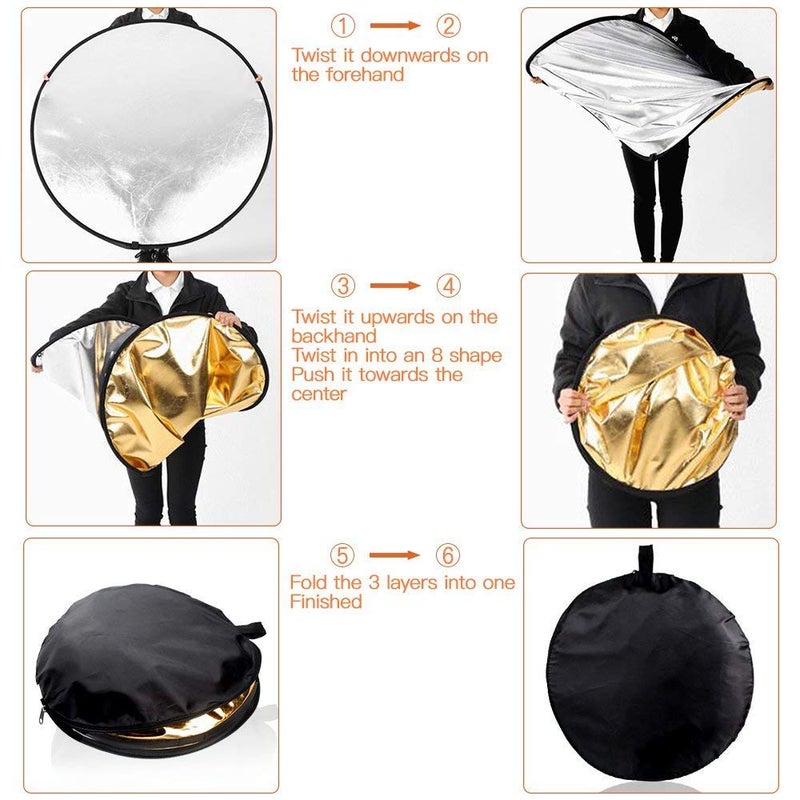 Powerpak 5 in 1 80cm/ 32 inch Translucent Silver Gold White and Black Collapsible Round Multi Disc Light Reflector for Studio or Any Photography Situation - Image 2