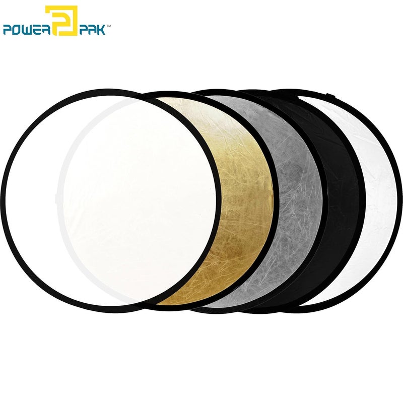 Powerpak 5 in 1 80cm/ 32 inch Translucent Silver Gold White and Black Collapsible Round Multi Disc Light Reflector for Studio or Any Photography Situation - Image 1