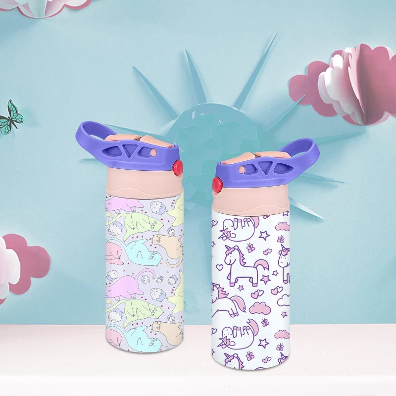 XccMe Kids Sublimation Tumbler,12oz Sublimation Water Bottle Blanks,Straight Stainless Steel Todder Sippy Cup,Double Wall Insulated Sippy Tumbler with Handle,Shrink Films,Leak Proof (Purple) - Image 2