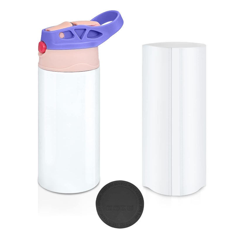 XccMe Kids Sublimation Tumbler,12oz Sublimation Water Bottle Blanks,Straight Stainless Steel Todder Sippy Cup,Double Wall Insulated Sippy Tumbler with Handle,Shrink Films,Leak Proof (Purple) - Image 1