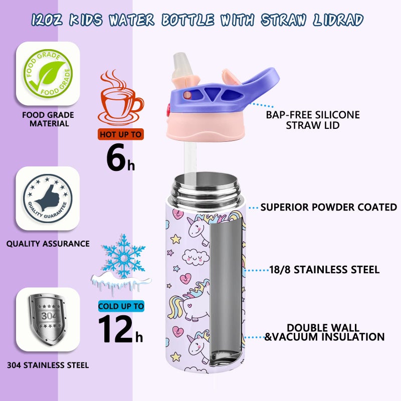 XccMe Kids Sublimation Tumbler,12oz Sublimation Water Bottle Blanks,Straight Stainless Steel Todder Sippy Cup,Double Wall Insulated Sippy Tumbler with Handle,Shrink Films,Leak Proof (Purple) - Image 3