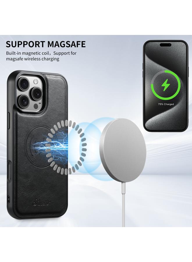Suteni Case For iPhone 16 Pro Max H15 MagSafe Oil Eax Leather Detachable Wallet Back Phone Case - Image 4