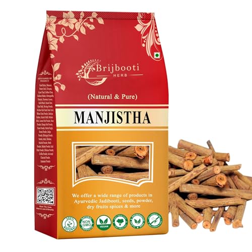 Brijbooti Organic Manjistha Root Sticks (150 gm) - Manjistha Stick Dried for Skin, Hair, Joint & Immune Support | Rubia Cordifolia | Indian Madder | FSSAI, GMP, ISO Certified - Image 1