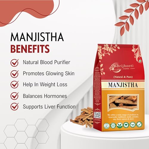 Brijbooti Organic Manjistha Root Sticks (150 gm) - Manjistha Stick Dried for Skin, Hair, Joint & Immune Support | Rubia Cordifolia | Indian Madder | FSSAI, GMP, ISO Certified - Image 2