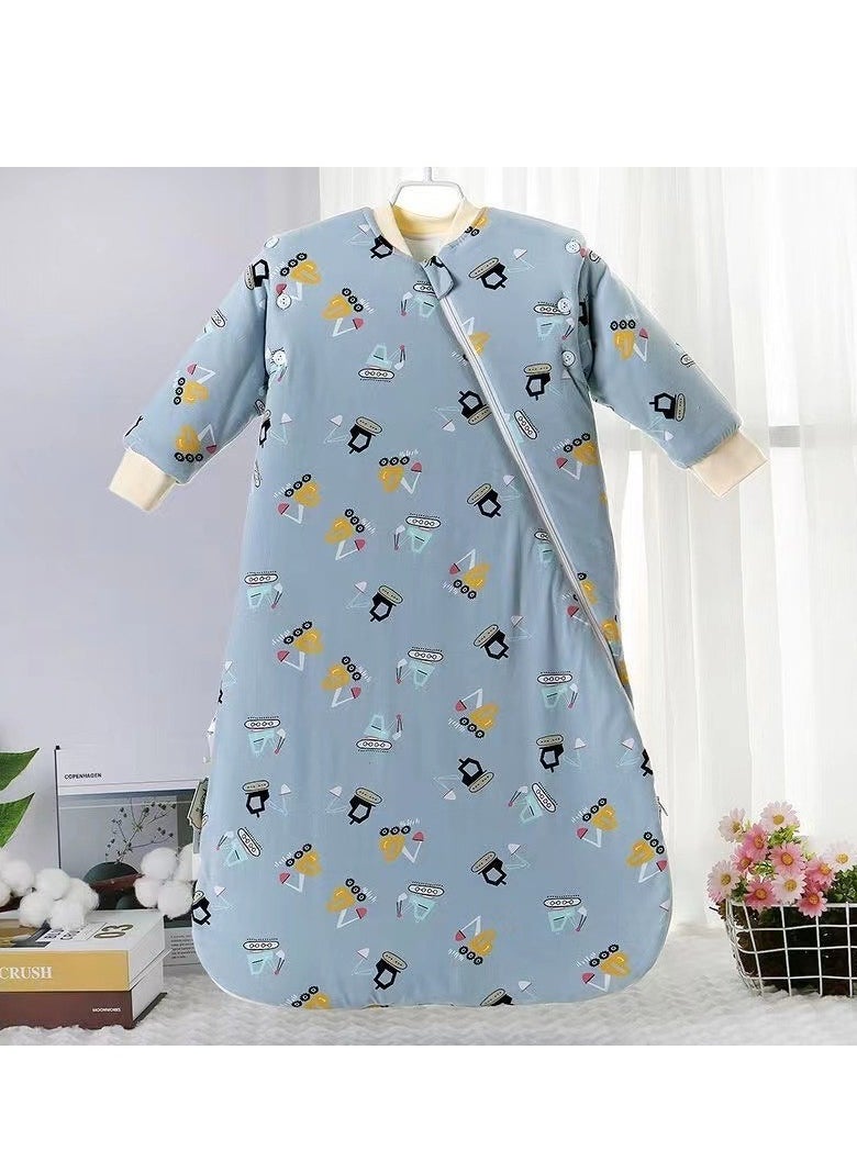 زد Baby all-in-one sleeping bag for newborn children legs U-shaped anti-kick by pure cotton baby anti-kick by excavator blue autumn and winter thick 