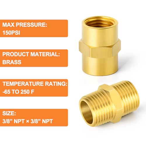 GASHER 12PCS Metals Brass Pipe Fitting, Hex Nipple Brass Hex Coupler, 3/8" x 3/8" NPT Male Thread Pipe, 3/8 Inch x 3/8 Inch NPT Female Thread Pipe - Image 3