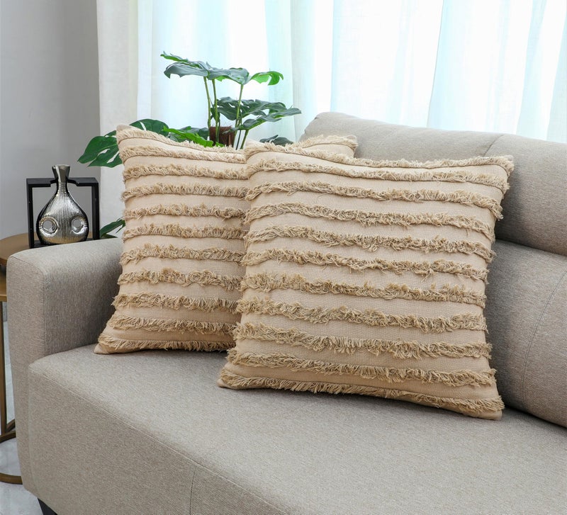 mosey 24 24 Cushion Covers Set of 2 | Cotton Cushion Cover 24 inch x 24 inch 2 Piece | Large Big Size Cushion Cover 24 inch x 24 inch for Sofa | Taupe Pillow Cover 60 x 60cm - Image 1