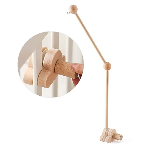OESSUF Baby Crib Mobile Arm 24 Inch Adjustable Wood Hanger White Cloud Design Nursery Mobile Holder for Cot Bed Wooden - Image 1