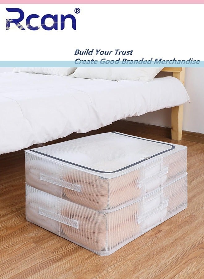 2 Packs Large Capacity Under Bed Storage Bins 30L Foldable Clear  Underbed Storage Bags with Steel Frame, Reinforced Handles Drawer Storage Organizer Sturdy Closet Organizers for Clothes, Blankets, Bedding