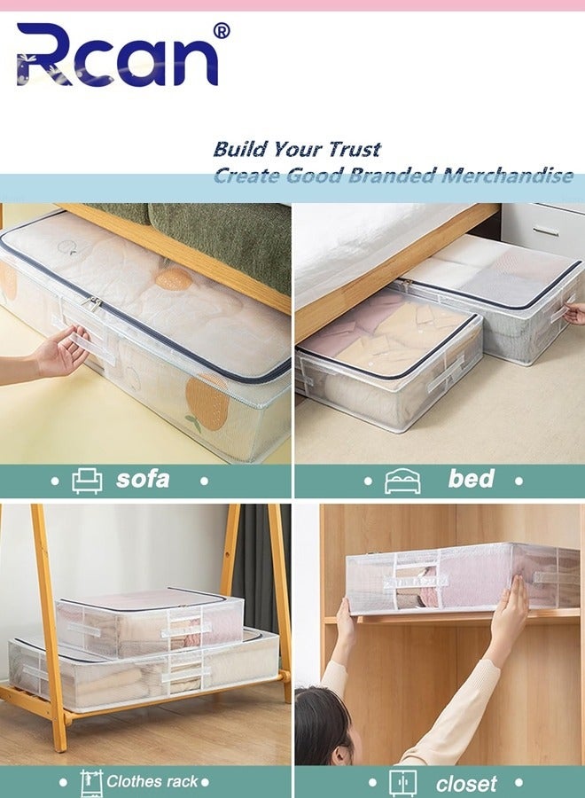 2 Packs Large Capacity Under Bed Storage Bins 30L Foldable Clear  Underbed Storage Bags with Steel Frame, Reinforced Handles Drawer Storage Organizer Sturdy Closet Organizers for Clothes, Blankets, Bedding