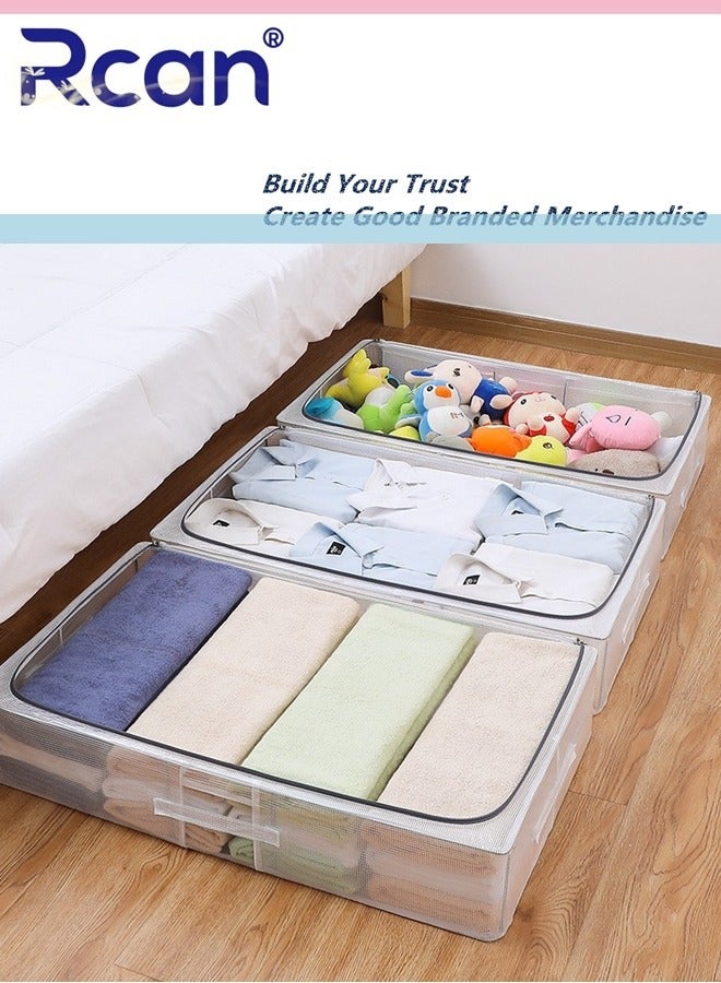 2 Packs Large Capacity Under Bed Storage Bins 30L Foldable Clear  Underbed Storage Bags with Steel Frame, Reinforced Handles Drawer Storage Organizer Sturdy Closet Organizers for Clothes, Blankets, Bedding