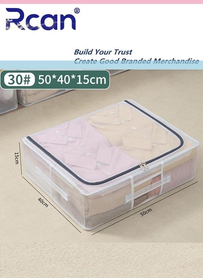 2 Packs Large Capacity Under Bed Storage Bins 30L Foldable Clear  Underbed Storage Bags with Steel Frame, Reinforced Handles Drawer Storage Organizer Sturdy Closet Organizers for Clothes, Blankets, Bedding