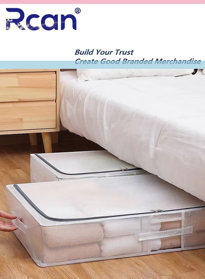 2 Packs Large Capacity Under Bed Storage Bins 30L Foldable Clear  Underbed Storage Bags with Steel Frame, Reinforced Handles Drawer Storage Organizer Sturdy Closet Organizers for Clothes, Blankets, Bedding