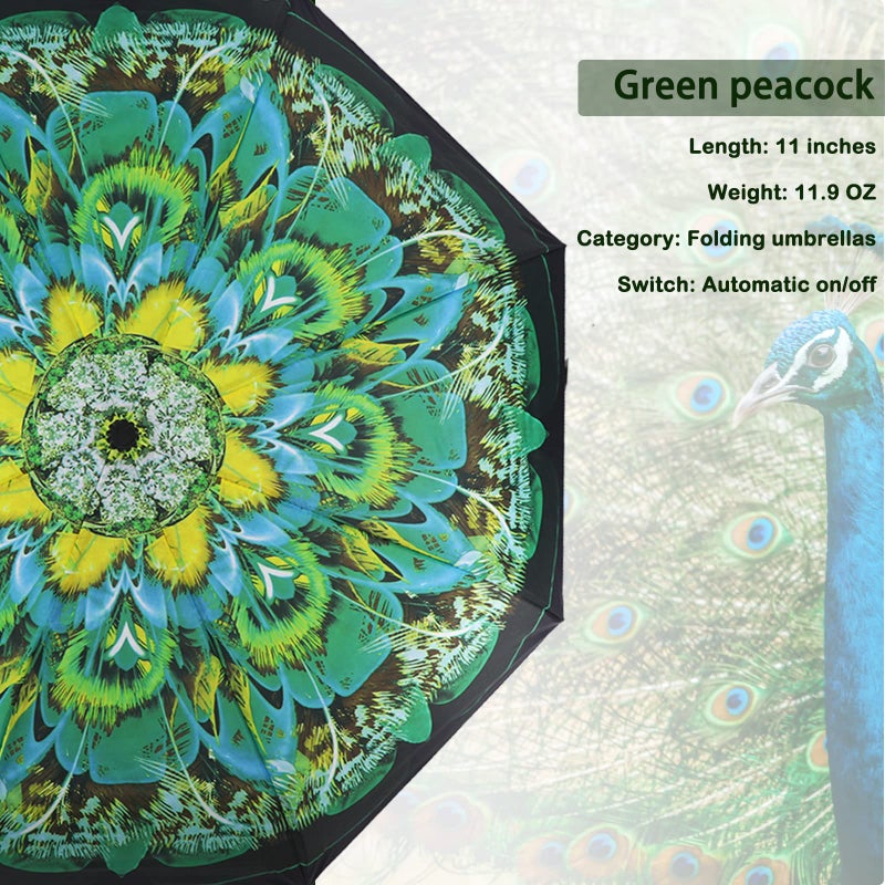 SIEPASA Windproof Travel Compact Umbrella-Automatic Umbrellas for Rain- Folding Umbrella, Travel Umbrella Compact, Small Portable Windproof Umbrellas for Men Women Teenage. (Green Peacock) - Image 5