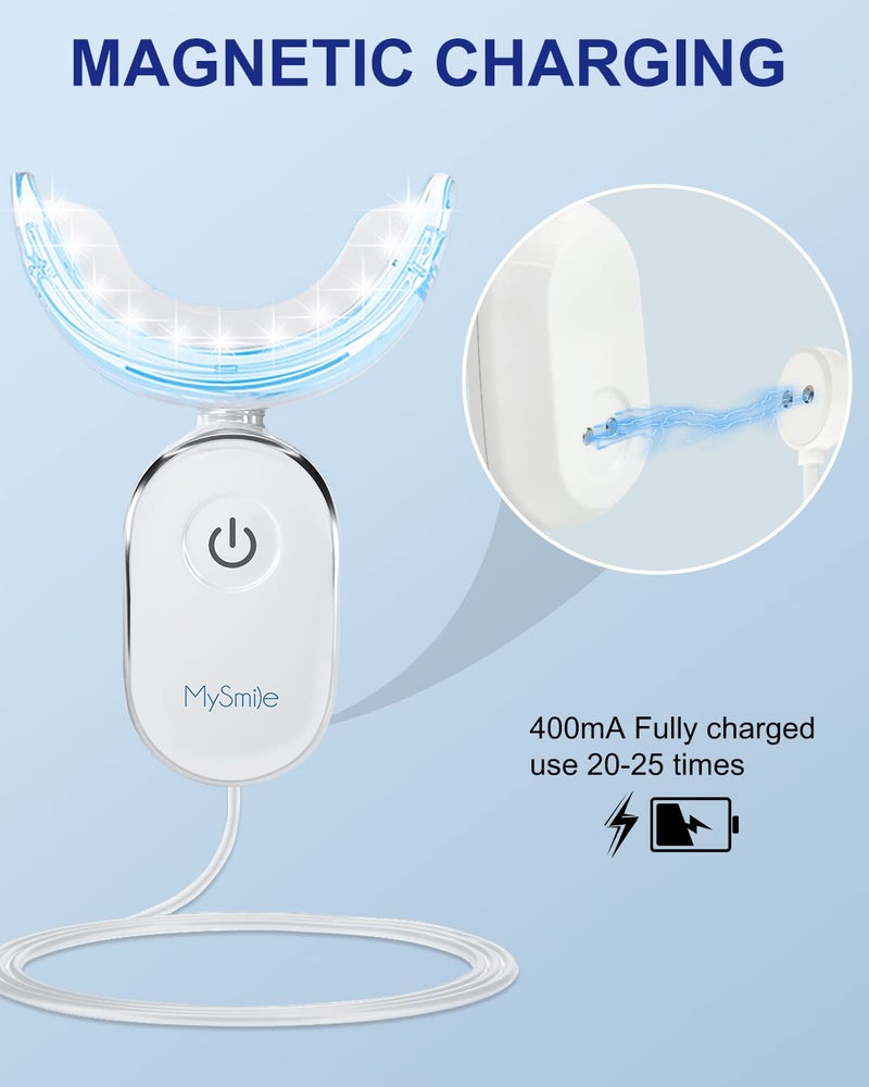 MySmile جهاز تسريع تبييض الأسنان MySmile، 28 ضوء LED أزرق، كل 10 دقائق، شاحن USB، قوالب فم، 1 قطعة ضوء LED و 4 مل جل - Image 4