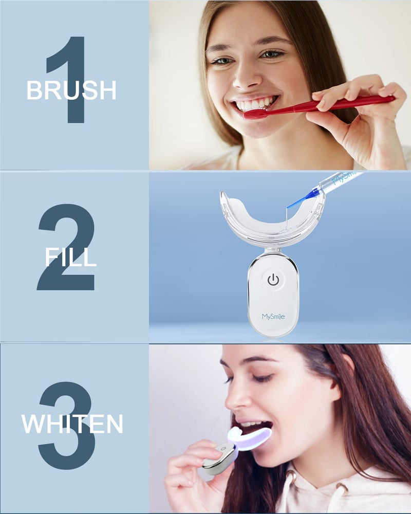 MySmile جهاز تسريع تبييض الأسنان MySmile، 28 ضوء LED أزرق، كل 10 دقائق، شاحن USB، قوالب فم، 1 قطعة ضوء LED و 4 مل جل - Image 5