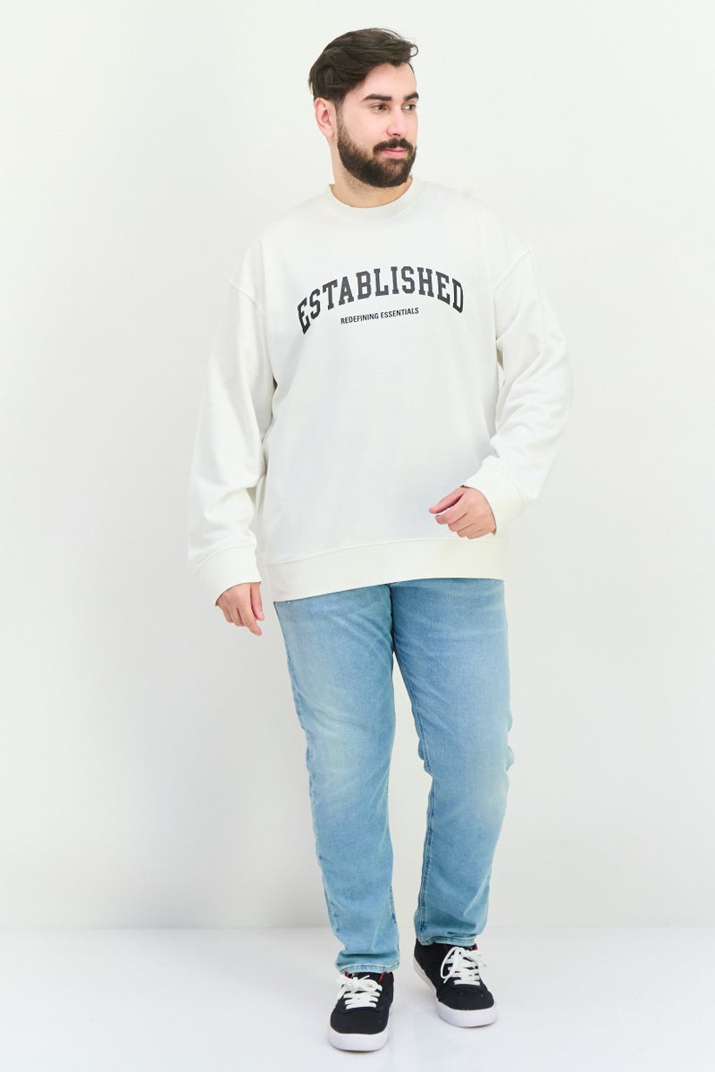Established Redefining Essentials Men Crew Neck Long Sleeves Brand Logo Sweatshirt, White - Image 2