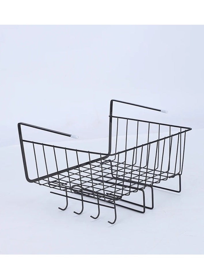VIO Under Shelf Cabinet Basket Metal Rack Organiser for Bowls Cups Saucers Plates Multifunctional Storage Wire Basket with Hooks for hanging cups Kitchen Office Pantry Home Black  - Image 5