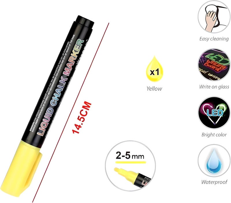 Fitto Liquid Chalk Marker Yellow 14.5 cm 2-5 mm for Chalkboards, Glass, Windows, Non-Porous Surfaces - Image 2