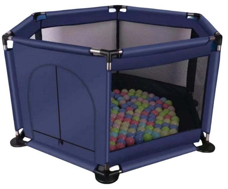 VIO Baby Playpen Play Yard Safety Fence for Babies Toddlers Kids ages 1 2 3 4 5 Portable Compact Sturdy Infant Activity Center with Anti-Slip Suckers Steady Fence Soft Breathable Mesh Zipper Gate Travel Cot Safety Protection Care Crawling Toys with 10 Ocean Balls For Baby  Indoors Outdoors - Image 1