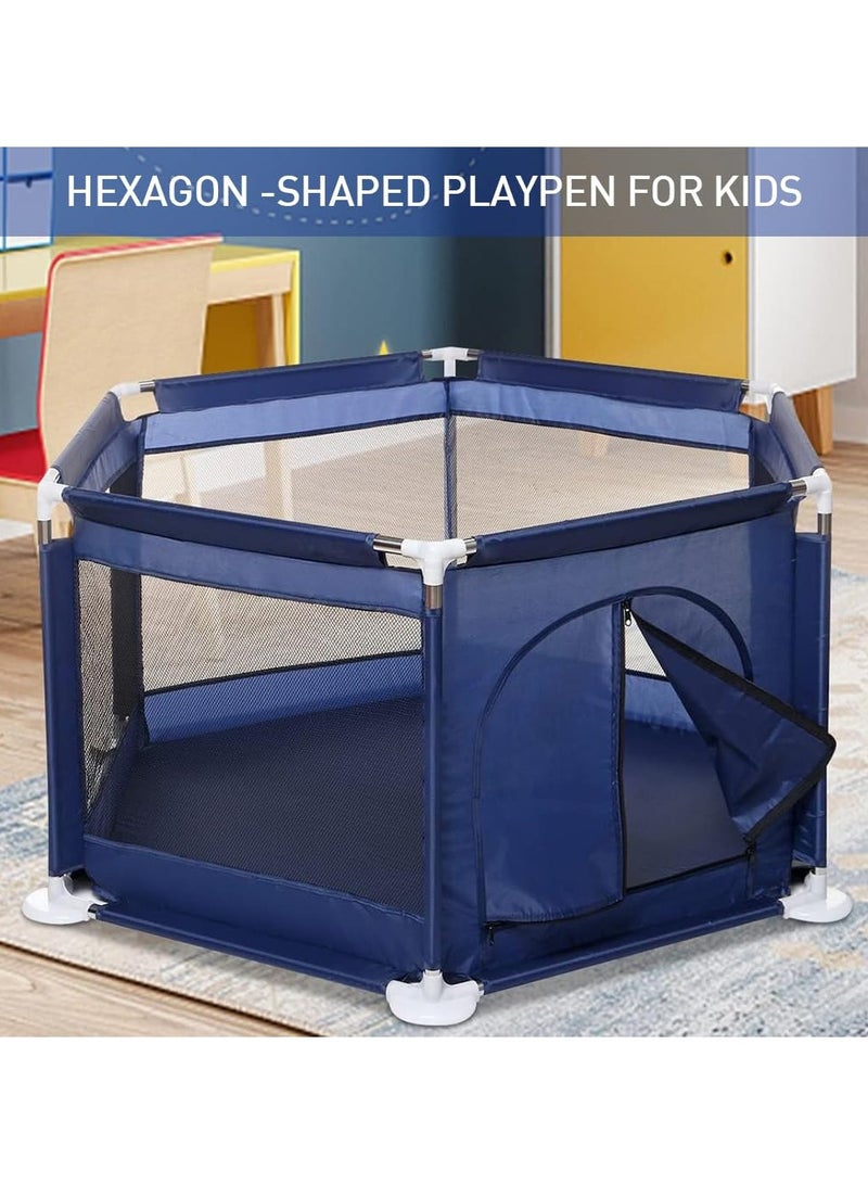 VIO Baby Playpen Play Yard Safety Fence for Babies Toddlers Kids ages 1 2 3 4 5 Portable Compact Sturdy Infant Activity Center with Anti-Slip Suckers Steady Fence Soft Breathable Mesh Zipper Gate Travel Cot Safety Protection Care Crawling Toys with 10 Ocean Balls For Baby  Indoors Outdoors - Image 2