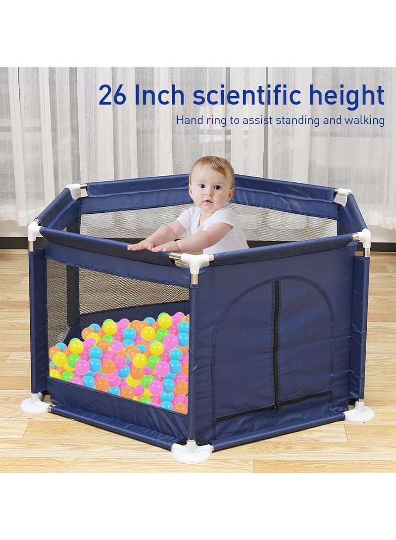 VIO Baby Playpen Play Yard Safety Fence for Babies Toddlers Kids ages 1 2 3 4 5 Portable Compact Sturdy Infant Activity Center with Anti-Slip Suckers Steady Fence Soft Breathable Mesh Zipper Gate Travel Cot Safety Protection Care Crawling Toys with 10 Ocean Balls For Baby  Indoors Outdoors - Image 3