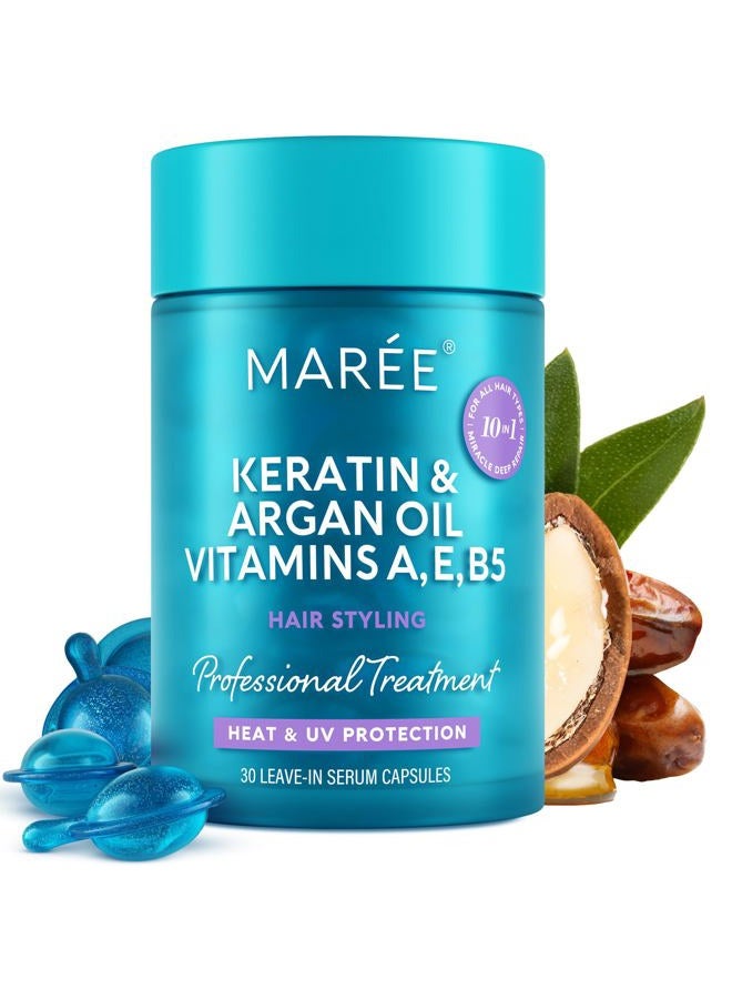 MAREE Hair Oil for Frizzy - Hair Vitamins Keratin Styling Capsules with Jojoba & Argan Oil - Anti Frizz Serum for Women Heat Protectant - Frizzy, Damaged, Dry & Curly - Gotas & Aceite Para el Cabello - Image 1