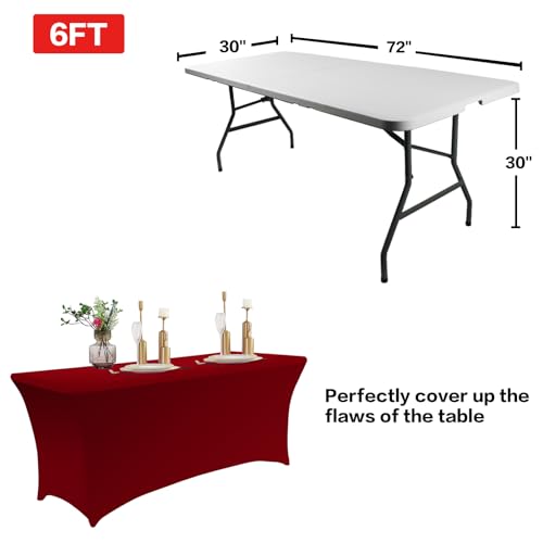 IVAPUPU 2 Pack 6FT Table Cloth for Rectangular Fitted Events Stretch Burgundy Table Covers Washable Spandex Tablecloth Protector for Party, Wedding, Cocktail, Banquet, Festival - Image 3