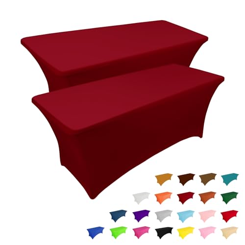 IVAPUPU 2 Pack 6FT Table Cloth for Rectangular Fitted Events Stretch Burgundy Table Covers Washable Spandex Tablecloth Protector for Party, Wedding, Cocktail, Banquet, Festival - Image 1