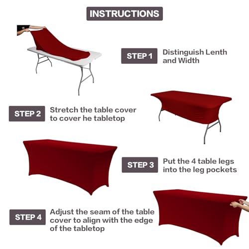 IVAPUPU 2 Pack 6FT Table Cloth for Rectangular Fitted Events Stretch Burgundy Table Covers Washable Spandex Tablecloth Protector for Party, Wedding, Cocktail, Banquet, Festival - Image 4