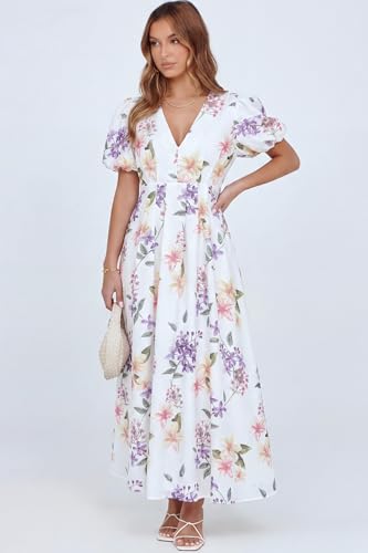 Maxigerui Women's Summer Floral Maxi Dress Spring Wedding Guest Dress 2026 Wisteria‌ Floral Purple Print L - Image 5