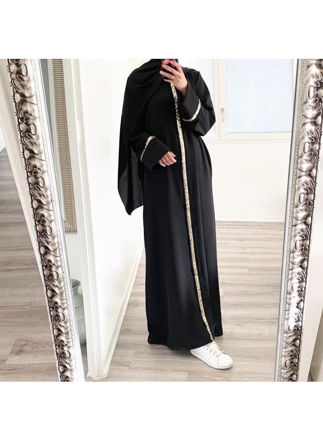 New Malaysian Cross Border Muslim Women's Robe Stitching Trim Sequin Dress Muslim