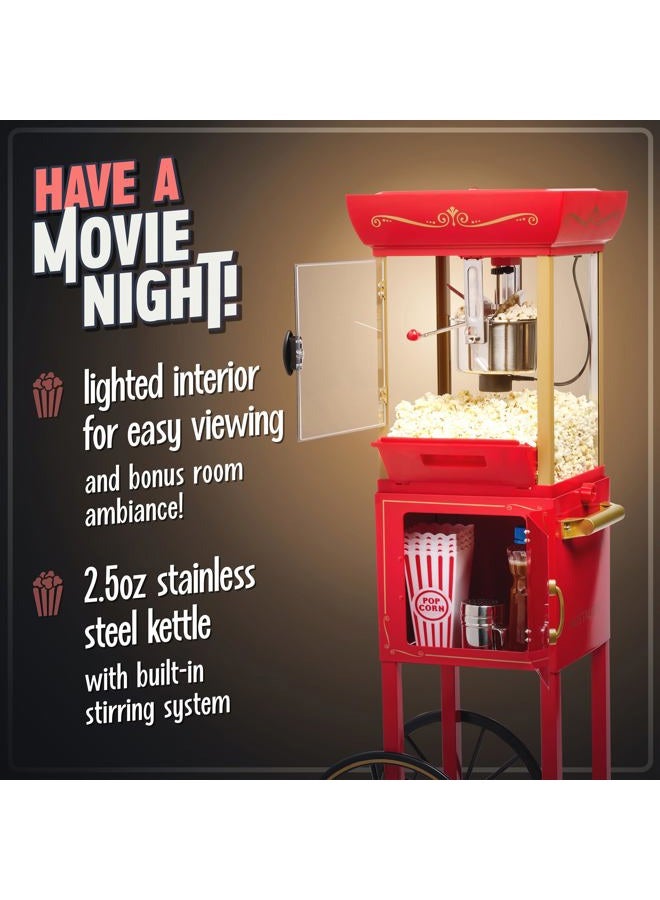 Nostalgia Popcorn Maker Machine - Professional Cart With 2.5 Oz Kettle Makes Up to 10 Cups - Vintage Popcorn Machine Movie Theater Style - Red - Image 3