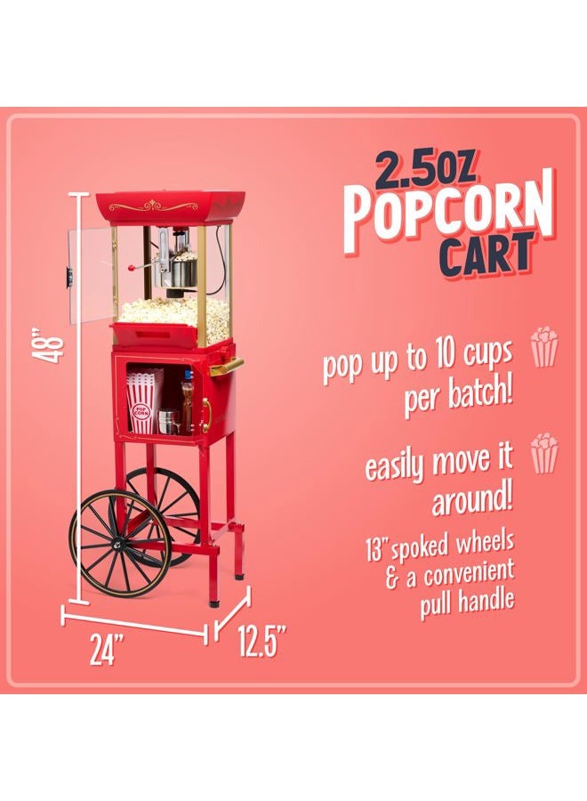 Nostalgia Popcorn Maker Machine - Professional Cart With 2.5 Oz Kettle Makes Up to 10 Cups - Vintage Popcorn Machine Movie Theater Style - Red - Image 2