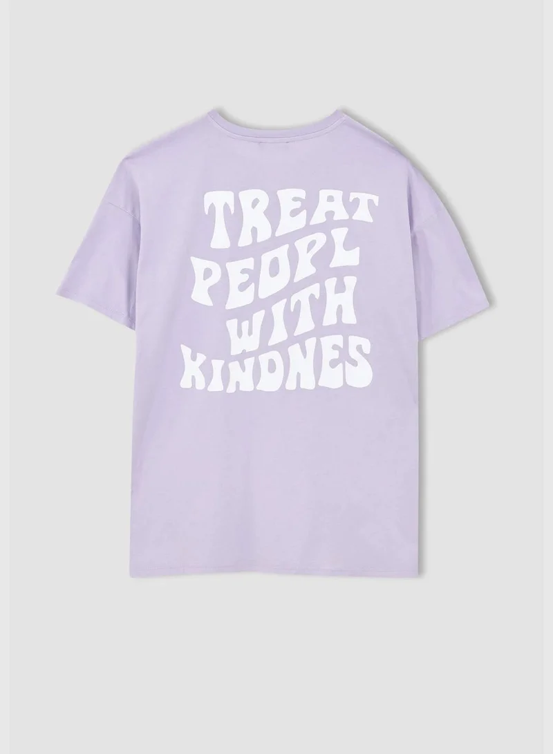 ديفاكتو Woman Oversize Fit Crew Neck Knitted Short Sleeve T-Shirt
